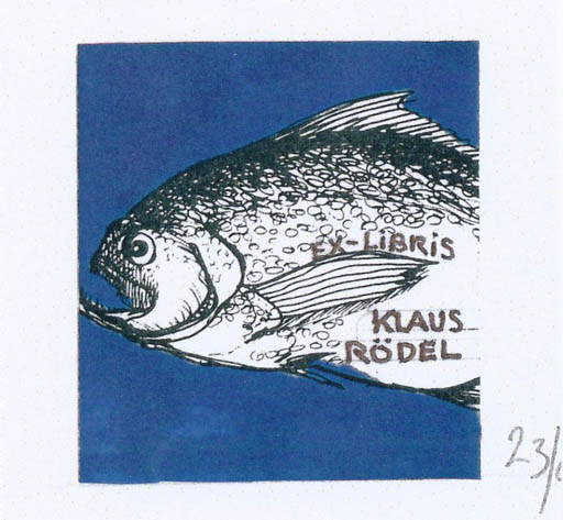 Exlibris by Erik Skjoldborg from Denmark for Klaus Rödel - Fish 