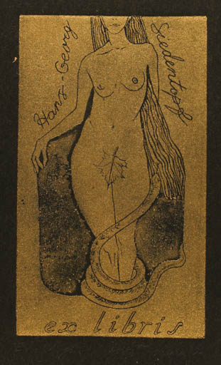 Exlibris by Anna Tikhonova from Russia for Hans - George Siedentopf - Fauna Woman Nude 