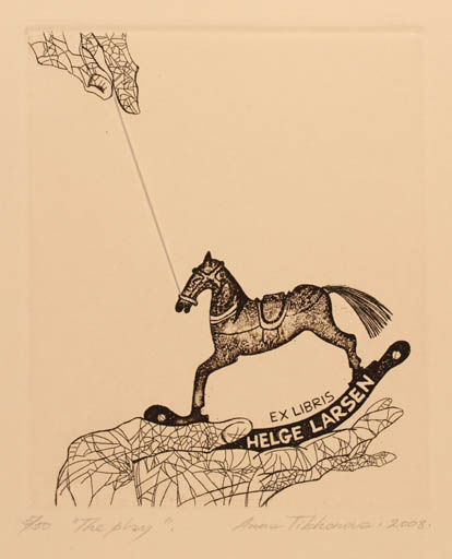 Exlibris by Anna Tikhonova from Russia for Helge Larsen - Horse Hand(s) 