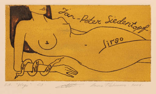 Exlibris by Anna Tikhonova from Russia for Jan - Peter Siedentopf - Fauna Woman Nude 