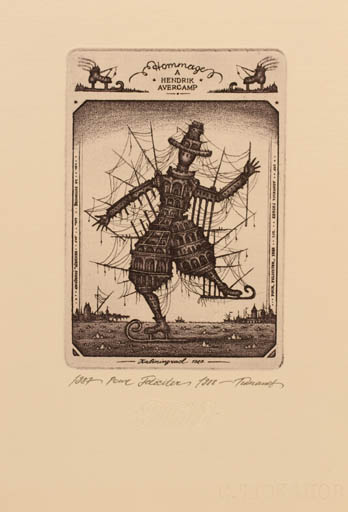 Exlibris by S.K. Tjukanow from Russia for Hendrik Avercamp - Man Surrealism 