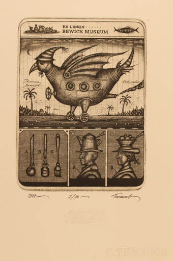 Exlibris by S.K. Tjukanow from Russia for Museum Bewick - Bird Scenery/Landscape Palm tree Surrealism 