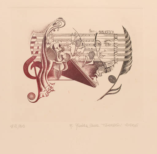 Exlibris by Maria Maddalena Tuccelli from Italy for Biblioteca Bodio Lomnago - Music 