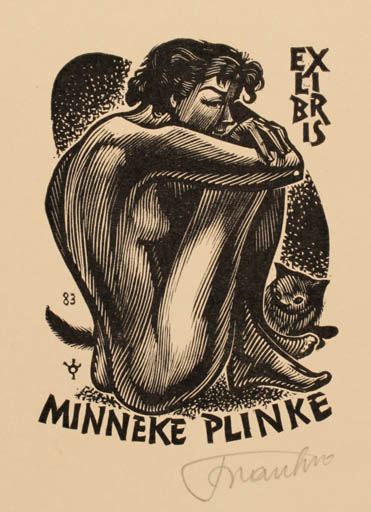 Exlibris by Frank-Ivo van Damme from Belgium for Minneke Plinke - Cat Woman Nude 