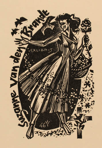 Exlibris by Frank-Ivo van Damme from Belgium for Suzanne Van den Brandt - Flower Bird Woman 