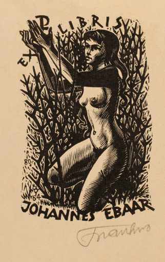 Exlibris by Frank-Ivo van Damme from Belgium for Johannes Ebaar - Flora Woman Nude 