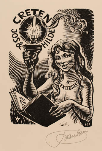 Exlibris by Frank-Ivo van Damme from Belgium for Jos & Hilde Creten - Book Woman 