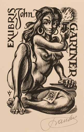 Exlibris by Frank-Ivo van Damme from Belgium for John Gartner - Book Woman Nude 