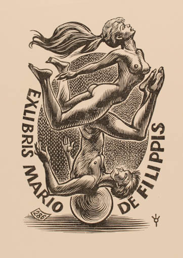 Exlibris by Frank-Ivo van Damme from Belgium for Mario de Filippis - Nude Couple 