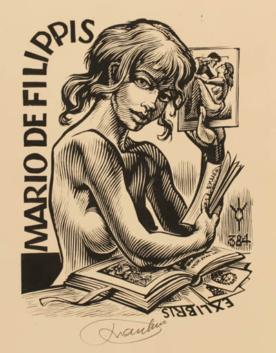 Exlibris by Frank-Ivo van Damme from Belgium for Mario de Filippis - Book Woman Nude 