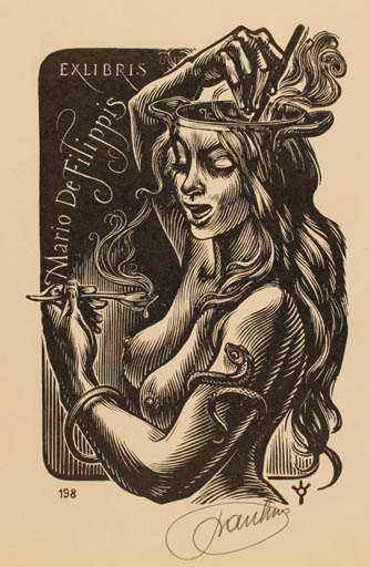 Exlibris by Frank-Ivo van Damme from Belgium for Mario de Filippis - Woman Food Nude 