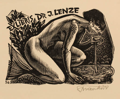 Exlibris by Frank-Ivo van Damme from Belgium for Dr. Josef Lenze - Mermaid 