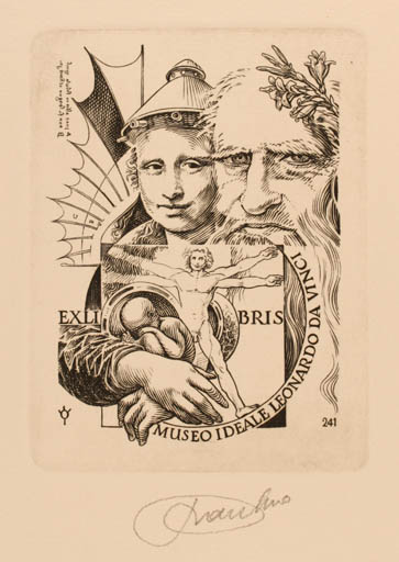 Exlibris by Frank-Ivo van Damme from Belgium for ? Museo Ideale Leonardo Da Vinci - Historical Person Man Portrait 