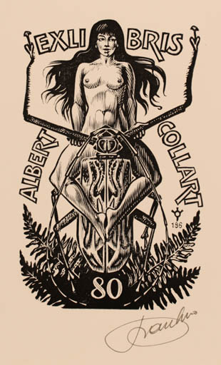 Exlibris by Frank-Ivo van Damme from Belgium for Albert Collart - Erotica Insect Woman Nude 