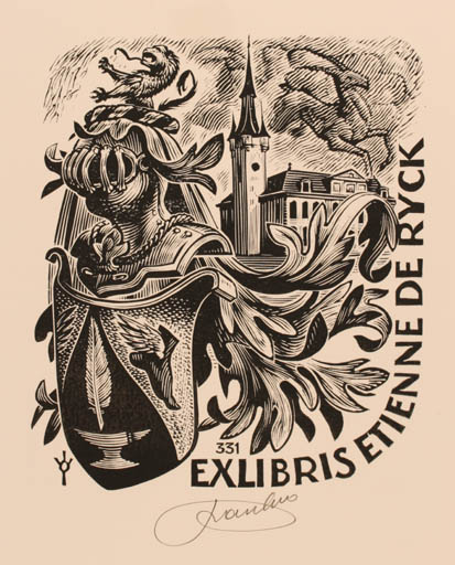 Exlibris by Frank-Ivo van Damme from Belgium for Etienne De Ryck - Castle/Palace Knight 