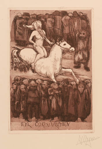 Exlibris by Lies Van Vlymen from Netherland for Cor Van Vlymen - Group Horse Woman Horseman/Rider 