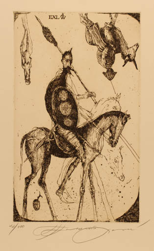 Exlibris by Katarina Vavrová from Czech Republic for Marvin Bolotsky - Don Quijote Horse Horseman/Rider 