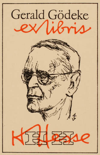 Exlibris by Gerhard Tag from Germany for Gerald Gödeke - Literature Man Portrait 