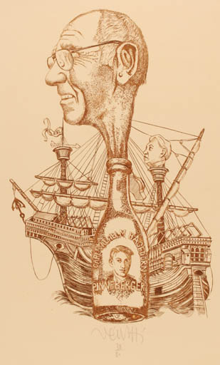 Exlibris by Zoltan Vén from Hungary for Carl Wilhelm Hagedorn - Man Portrait Ship/Boat 