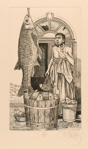 Exlibris by Zoltan Vén from Hungary for Gilbert Vandermoere - Fish Man 