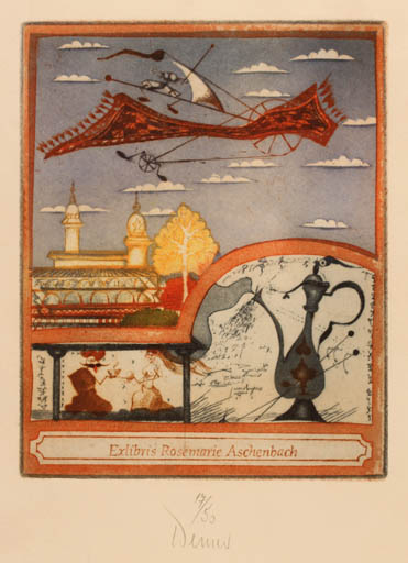 Exlibris by Josef Werner from Germany for Rosemarie Aschenbach - Aircraft Surrealism 