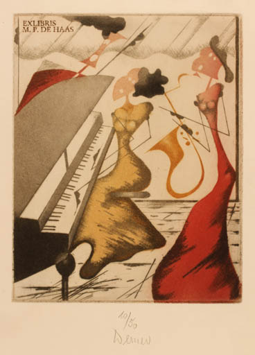 Exlibris by Josef Werner from Germany for M.P. De Haas Van Riemsdijk - Music Surrealism 