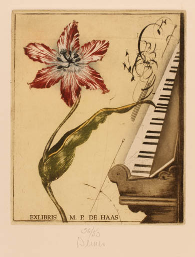 Exlibris by Josef Werner from Germany for M.P. De Haas Van Riemsdijk - Flower Music Surrealism 