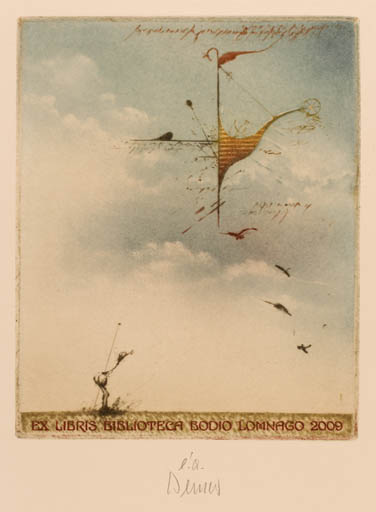 Exlibris by Josef Werner from Germany for Biblioteca Bodio Lomnago - Aircraft Surrealism 