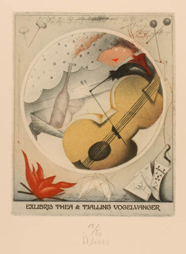 Exlibris by Josef Werner from Germany for Thea & Tjalling Vogelvanger - Music Wine 