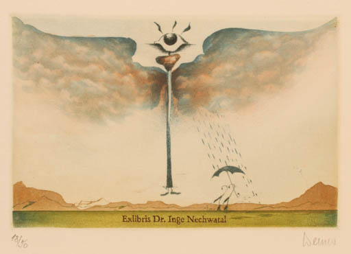 Exlibris by Josef Werner from Germany for Dr. Inge Nechwatal - Scenery/Landscape Surrealism 