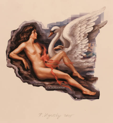 Exlibris by Ruslan Vigovsky from Ukraine for P.A Burggraaf - Leda and the Swan 