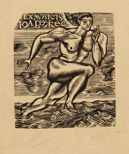 Exlibris by M.M. Vercholantsjew from Russia for ? ? - Ex Mucika Man Nude 