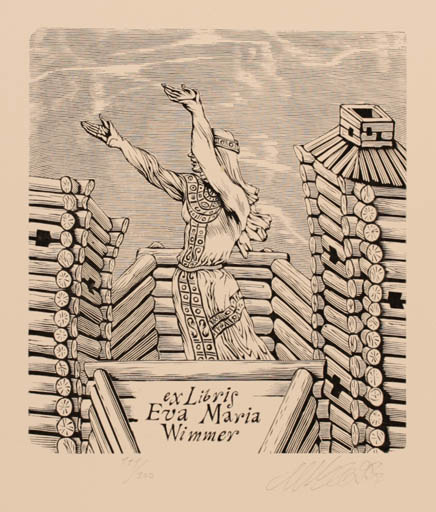 Exlibris by M.M. Vercholantsjew from Russia for Eva Maria Wimmer - Architecture Woman 