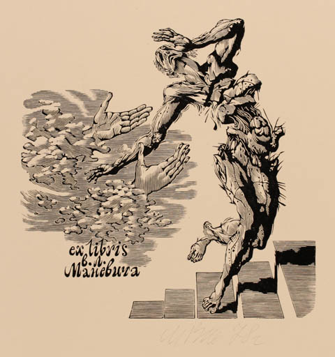 Exlibris by M.M. Vercholantsjew from Russia for ? ? - Death Hand(s) Man Surrealism 
