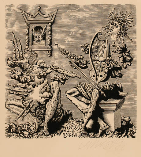 Exlibris by M.M. Vercholantsjew from Russia for ? ? - Music Surrealism 