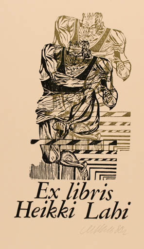 Exlibris by M.M. Vercholantsjew from Russia for Heikki Lahi - Man Sport/game 