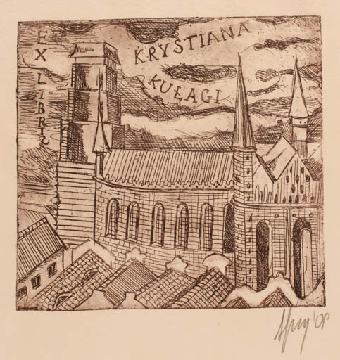 Exlibris by Aleksandra Jagodzinska from Poland for Krystiana Kulagi - Church 