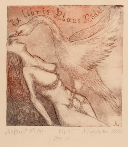 Exlibris by Aleksandra Jagodzinska from Poland for Klaus Rödel - Leda and the Swan 