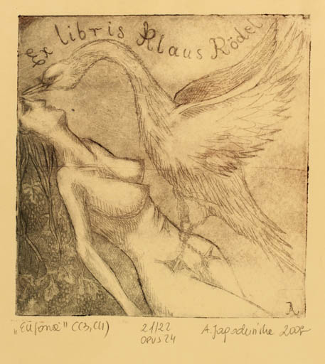 Exlibris by Aleksandra Jagodzinska from Poland for Klaus Rödel - Leda and the Swan 