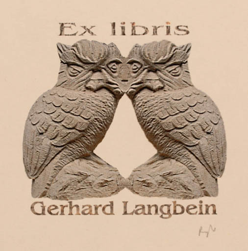 Exlibris by Rajmund Aszkowski from Poland for Gerhard Langbein - Bird Owl 