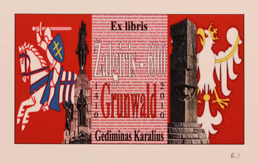 Exlibris by Rajmund Aszkowski from Poland for Gediminas Karalius - Bird Horse Knight 