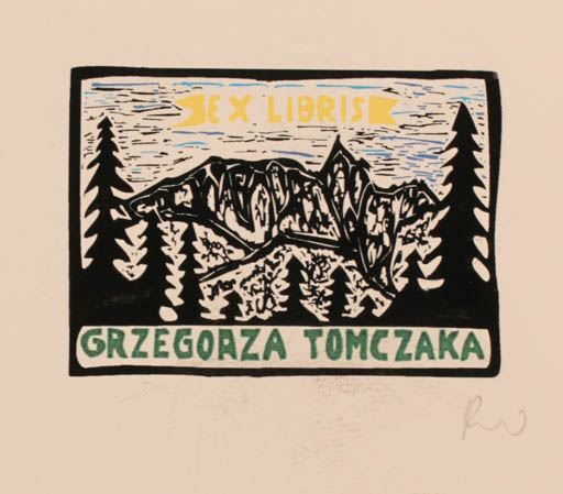 Exlibris by Rajmund Aszkowski from Poland for Gregoaza Tomczaka - Mountain Tree 