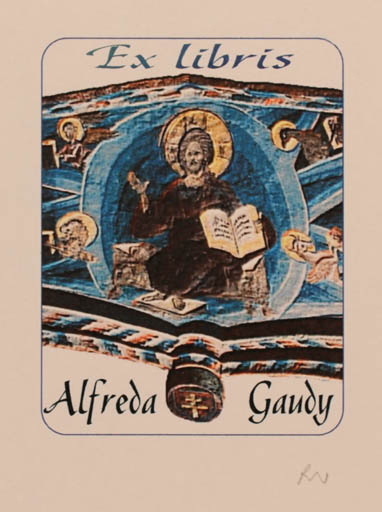 Exlibris by Rajmund Aszkowski from Poland for Alfreda Gandy - Man Religion 