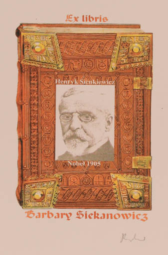 Exlibris by Rajmund Aszkowski from Poland for Barbary Siekanowiez - Book Man Portrait 