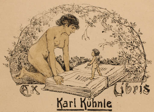 Exlibris by Peter Würth from Germany for Karl Kühnle - Book Angel Jugend Woman Nude 