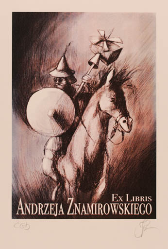 Exlibris by Katarzyna Barsczak from Poland for Andrzeja Znamirowskiego - Don Quijote 