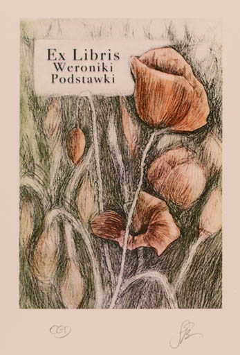 Exlibris by Katarzyna Barsczak from Poland for Weroniki Podstawki - Flower 