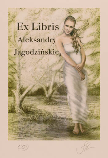 Exlibris by Katarzyna Barsczak from Poland for Aleksandra Jagodzinska - Woman Tree 