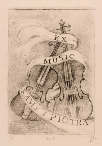 Exlibris by Katarzyna Barsczak from Poland for Kamy Piotra - Ex Mucika Music 