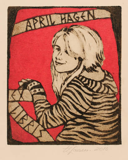 Exlibris by Torill  Elisabeth Larsen from Norway for April Hagen - Woman Portrait 